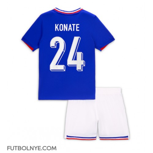 Camiseta Francia Ibrahima Konate #24 Primera Equipación para niños Eurocopa 2024 manga corta (+ pantalones cortos)